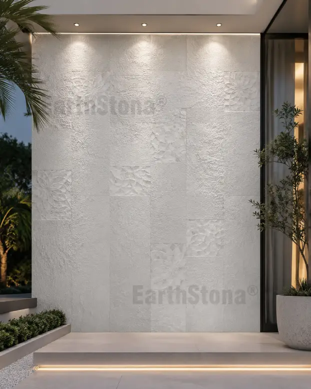 EarthStona Pearl Frost natural stone wall carving cladding for luxury interior and exterior wall design